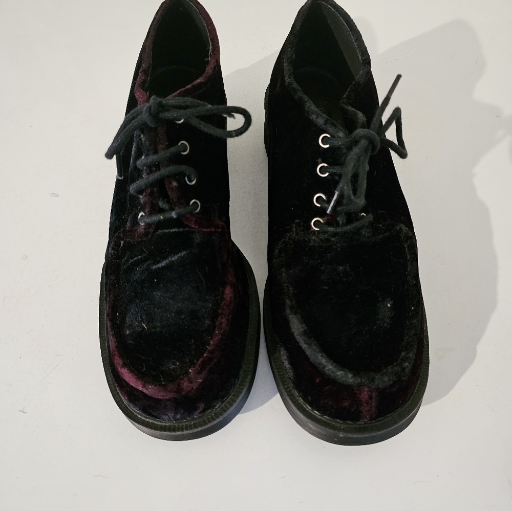 Black and Burgundy Velvet Lace-Up Shoes By Element
